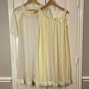Vintage Yellow Nightgown with Matching Overlay Robe Peignoir Lace